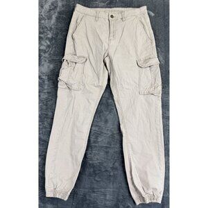 Tainted Denim Slim Fit Beige Cargo Jogger Pants Elastic Hem Size 32